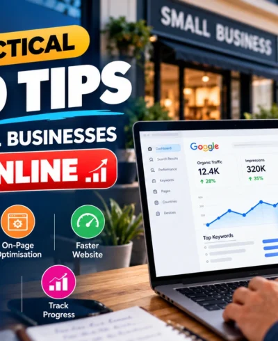 SEO specialist reviewing search performance and keyword rankings for a small business website.