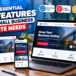 Responsive small business website displayed across a laptop, tablet and smartphone.